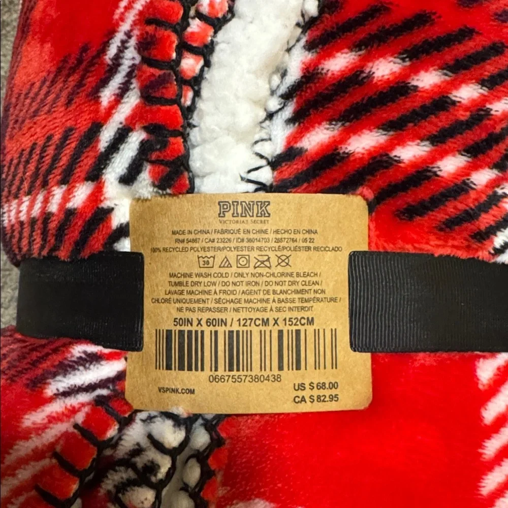 PINK Victoria's Secret Festive Red Plaid Sherpa Throw